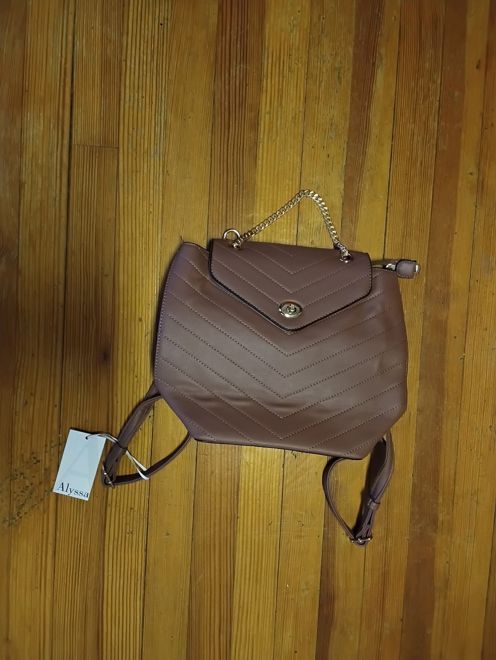 Quilted Mauve Crossbody Bag with Gold Chain